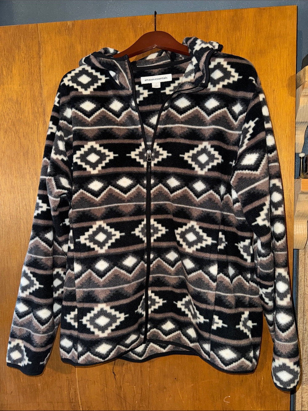 Amazon Essentials Men's Black, White & Brown Aztec Zip-Up Hoodie Sweater